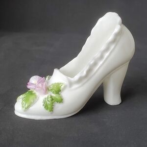 Vintage Porcelain or Bone China Miniature High heel Shoe with Flowers